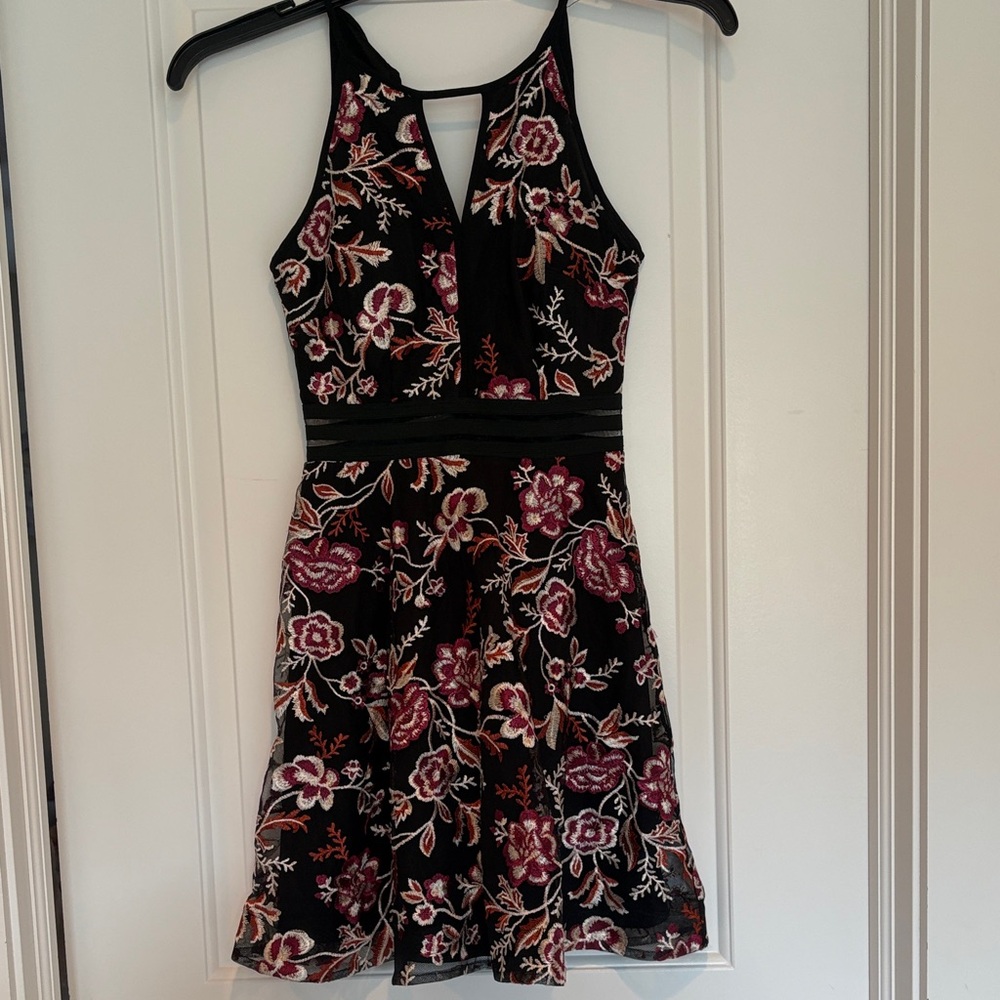 Floral mesh embroidered Black Dress